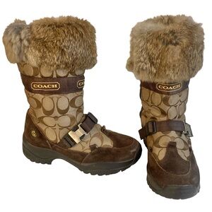 Coach Sahara Vintage Y2K Brown Fur Suede Monogram Logo Snow Winter Boots Size 5